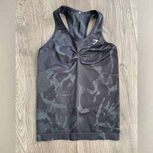 Gymshark black and grey camo stretchy workout gym tank top